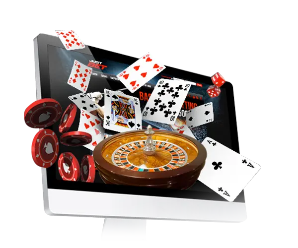 Roulettewiel, speelkaarten en casinochips op een computerscherm van CarloSpin Casino